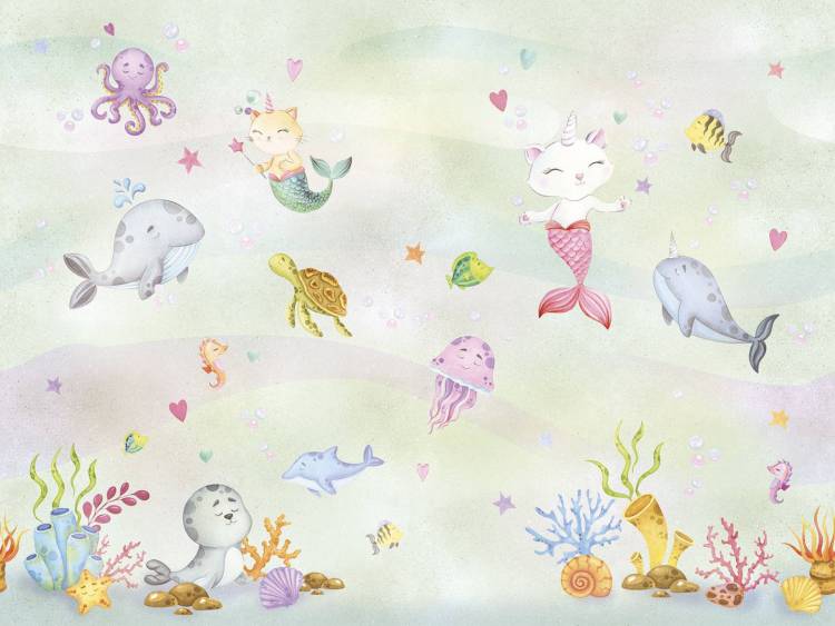 Фреска Ortograf Little friends 34390 Кошки подводные феи 3 Флорентина Суперфасад FFSO