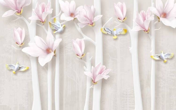 3D Фотообои Artegrafico «Птички в цветущих деревьях» CF-017 песок