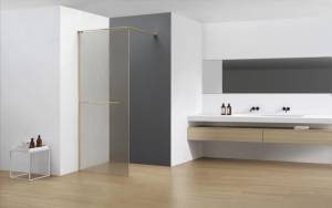 Душевая перегородка AQUAme AQM3720-3-9 профиль золото шлифованное, стекло лён, 90x200