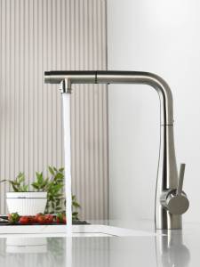 Смеситель для кухни AQUAme Cucina AQM9902BN с выдвижным изливом, никель шлифованный