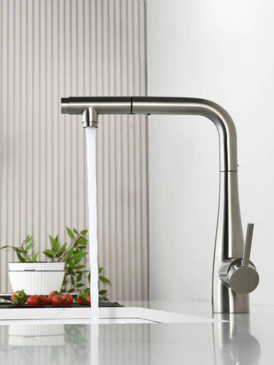 Смеситель для кухни AQUAme Cucina AQM9902BN с выдвижным изливом, никель шлифованный