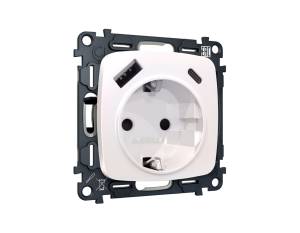 Комплект механизма электрической розетки 2USB A+C 20W (быстрая зарядка) с заземлением Ambrella Volt Omega MO210010