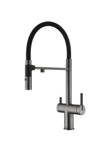 Смеситель для кухни Paulmark Gravity Gr213888-GM с гибким изливом, вороненая сталь