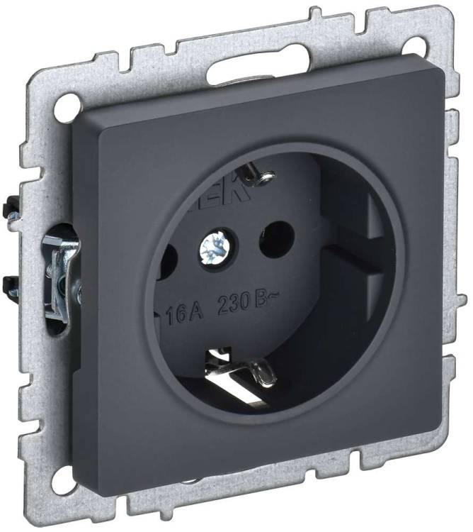 Розетка 1-местная с заземлением и шторками IEK Brite BR-R14-16-K53 графит
