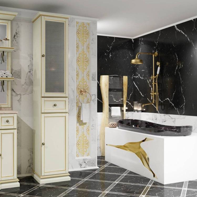 Шкаф-пенал Opadiris Корсо-оро №11 R, слоновая кость с золотой патиной