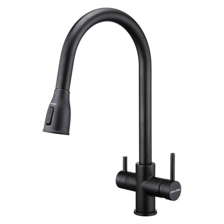 Смеситель для кухни Paulmark Lange La214212-BLM с выдвижным изливом, черный