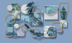 3D Фотообои Artegrafico «Листья на мраморных квадратах» JG-004 акварель