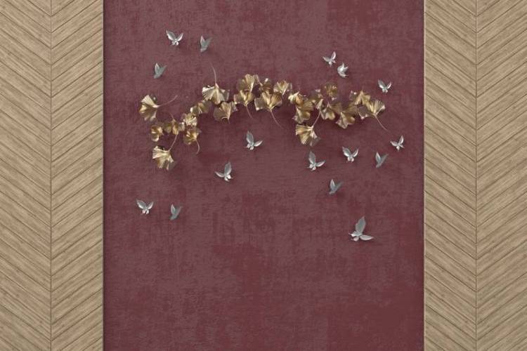 3D Фотообои Artegrafico «Серебряные птички над золотыми зонтиками» OP-020 песок