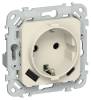 Розетка 1-местная с заземлением, шторками и USB Type A+С IEK Flite FI-R14-16-U22-020-K86 сливочный