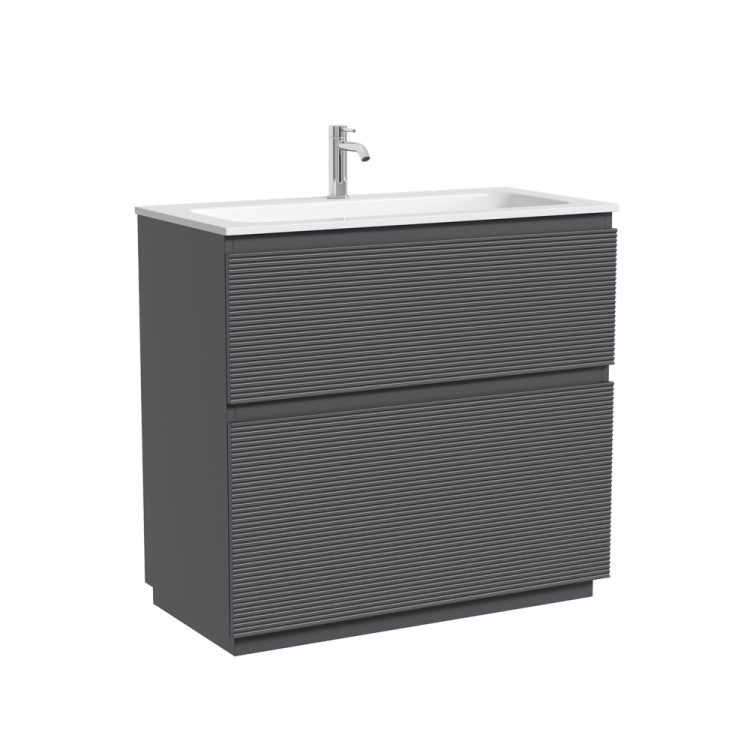 Тумба с раковиной Sancos Folk Floor напольная, 90x45x87, c двумя ящиками оснащенными доводчиками, Grey soft