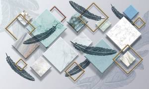 3D Фотообои Artegrafico «Перья на мраморных ромбах» JG-003 акварель