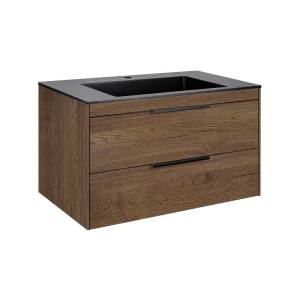 Тумба с раковиной Vincea Chiara 2D 800 2 выкатных ящика, T.Oak, раковина черная