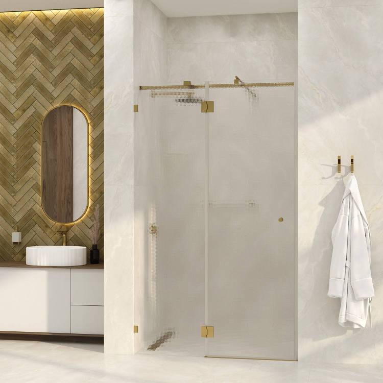 Душевая дверь в нишу Wasserkraft Ems 76H05L-TXG профиль глянцевое золото, стекло текстурное, 121x100x200