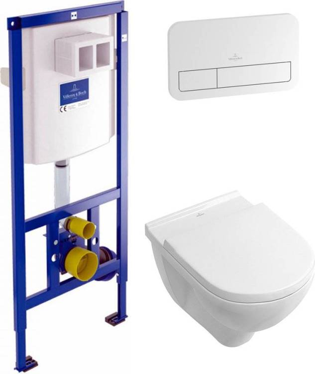 Комплект Унитаз Villeroy&Boch O.Novo + Инсталляция Villeroy&Boch + Кнопка смыва белая