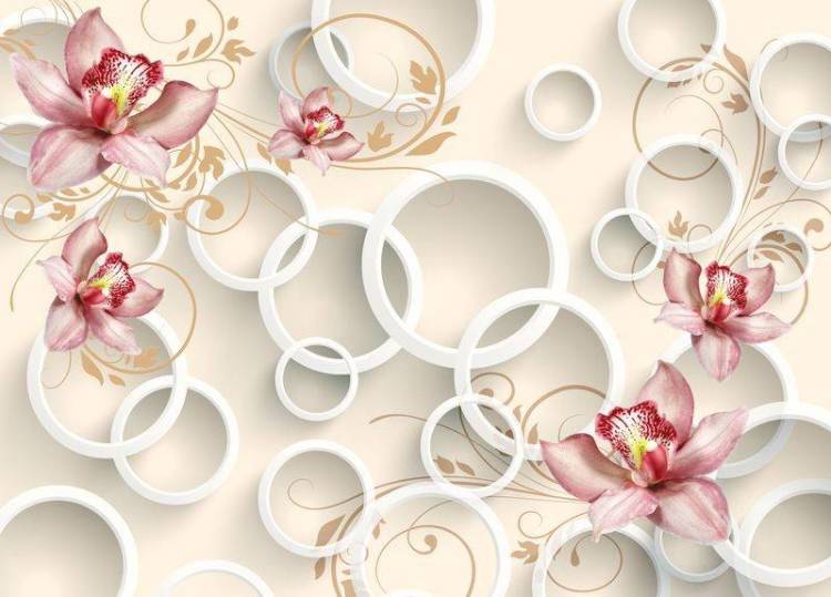3D Фотообои Artegrafico «Орхидеи с объемными кольцами» GM-106 канвас