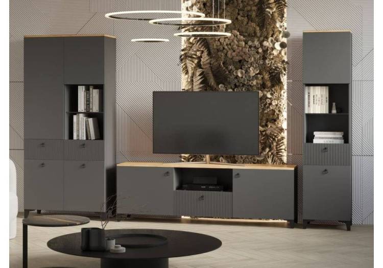 Стенка в гостиную  Woodville Ника 595749 эйхория QR-17/графит комплектация 1