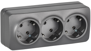 Розетка 3-местная с заземлением IEK Glory ERH31-K46M-16 сталь матовый