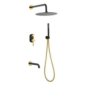 Душевой комплект Boheme Uno 464-2-BG смеситель + верхний + ручной душ, золотой, черный, с изливом