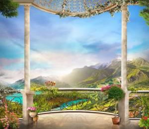 3D Фотообои Artegrafico «Балкон замка в горной долине» FR252 акварель