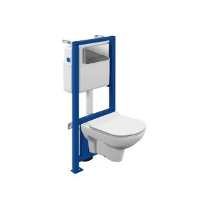 Унитаз с инсталляцией Cersanit City 64121 с крышкой-сиденьем микролифт, с кнопкой глянцевый хром