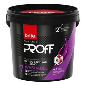 Краска интерьерная особо стойкая к мытью Brite Pro Line Proff Washable 7 матовая база A 0.9 л