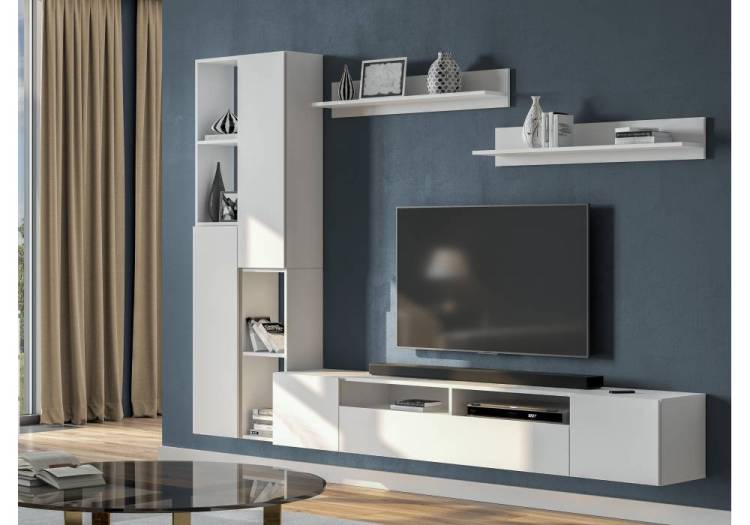 Стенка в гостиную Woodville Валенсия 579083 белый текстурный комплектация 4