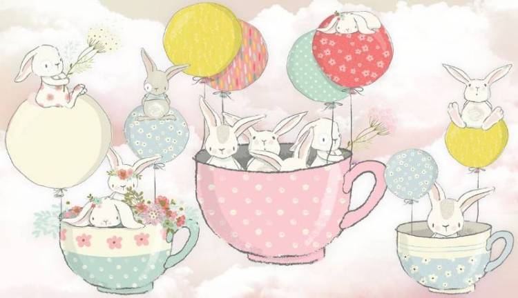 3D Фотообои Artegrafico «Зайчики в чашках» KID-114 акварель