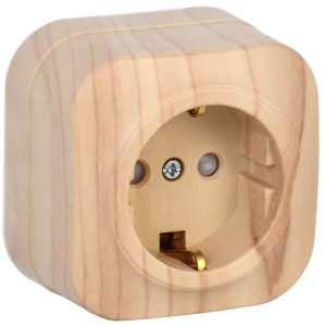 Розетка 1-местная с заземлением и шторками IEK Glory ERH14-K34-16 сосна
