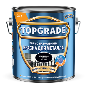 Краска для металла гладкая прямо на ржавчину Topgrade глянцевая RAL 9005 черная 2 л