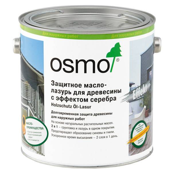Защитное масло-лазурь для древесины Osmo Holzschutz Öl-Lasur Effekt «Эффект металлик» 1140 агат серебро 2.5 л