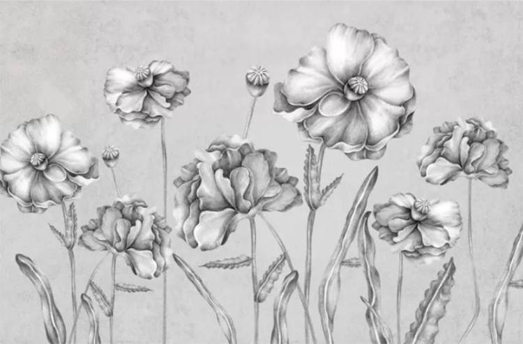 3D Фотообои Artegrafico «Серые маки» FANT-030 канвас