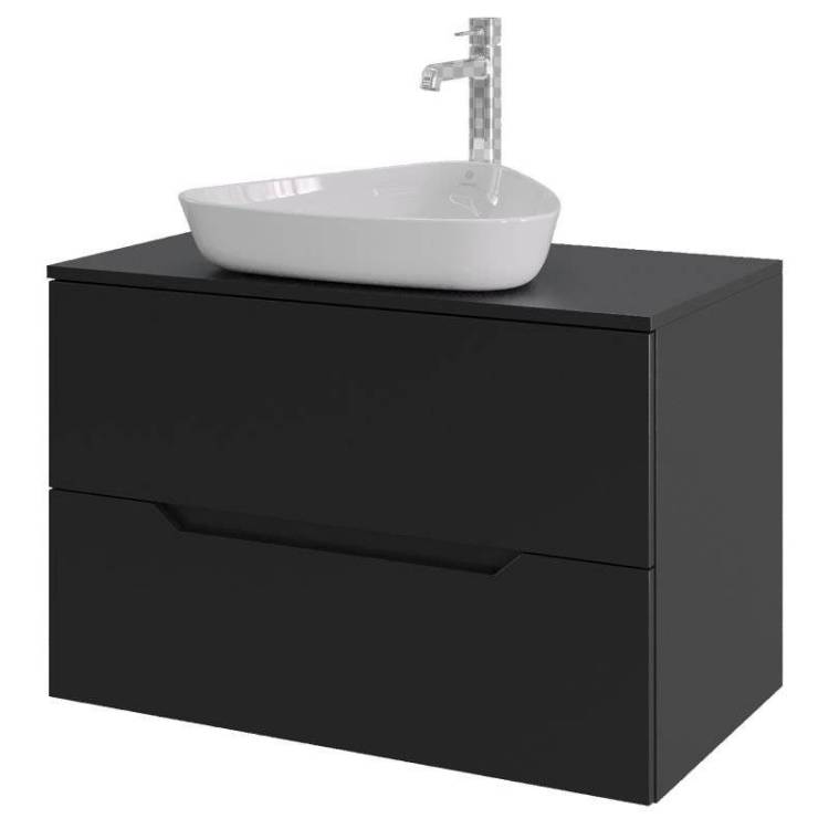 Тумба с раковиной Orange Line Li-80TubMDF+B07-500W черная матовая, 80.5 см
