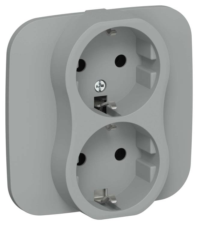 Розетка 2-местная с заземлением IEK Flite FI-R21A-16-1-K03 серый