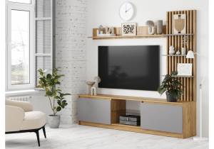 Стенка в гостиную Woodville Хадали НМ-001 580253 дуб крафт золотой, серый шифер