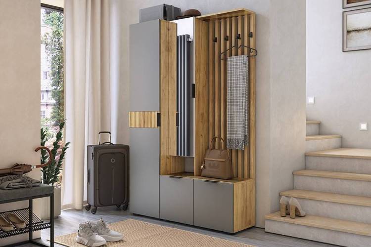 Стенка для прихожей Mebelson Бери К2 ПК02Бери.2564 дуб крафт золотой/графит