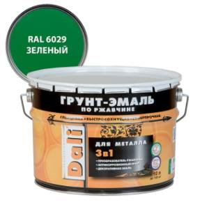 Грунт-эмаль по ржавчине 3 в 1 гладкая алкидная Dali RAL 6029 зеленый 10 л