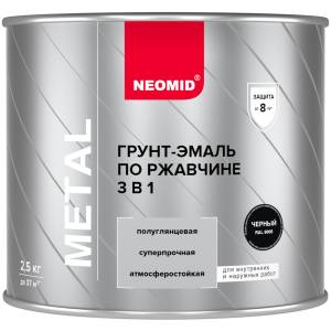 Грунт-эмаль по ржавчине 3 в 1 Neomid черная RAL 9005 2.5 кг