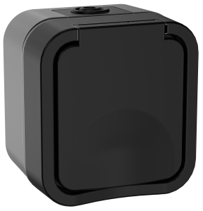 Розетка 1-местная с заземлением и крышкой IEK Tors TS-R16-16-55-K53 графит