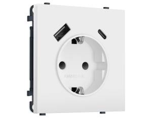 Комплект механизма электрической розетки 2USB A+C 20W с заземлением со шторками Ambrella Volt Sigma MS830010 белый мягкое касание