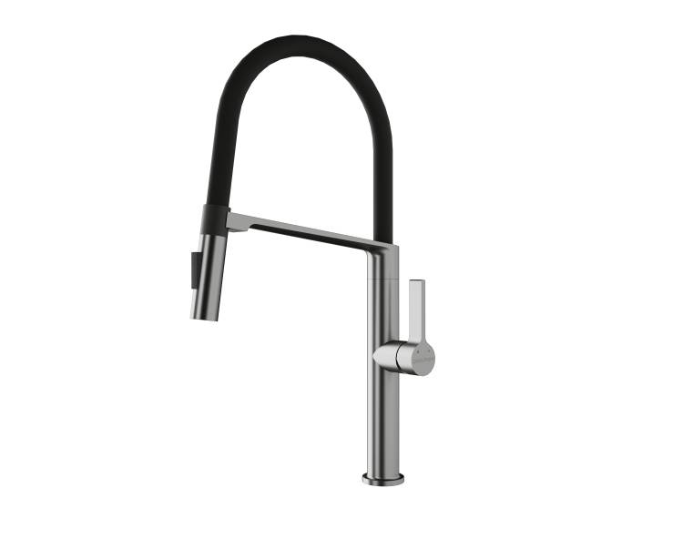 Смеситель для кухни Paulmark Barrel Ba214029-BS с гибким изливом, брашированная сталь