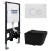 Комплект Abber Rechteck AC1201MB-AC0105-AC0121MW унитаз подвесной, безободковый, сиденье микролифт, черный матовый, кнопка белая матовая