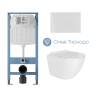 Комплект Система инсталляции для подвесного унитаза Aqueduto Tecnica Novo TEC11 + Унитаз подвесной Aqueduto Ovo Daily OVOTD2210 безободковый, с микролифтом, глянцевый белый + Кнопка смыва Aqueduto Circulo Novo CIR0210 белый глянцевый