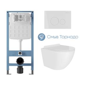 Комплект Система инсталляции для подвесного унитаза Aqueduto Tecnica Novo TEC11 + Унитаз подвесной Aqueduto Ovo Daily OVOTD2210 безободковый, с микролифтом, глянцевый белый + Кнопка смыва Aqueduto Circulo Novo CIR0210 белый глянцевый