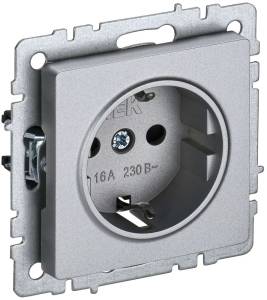 Розетка 1-местная с заземлением и шторками IEK Brite BR-R14-16-K47 алюминий