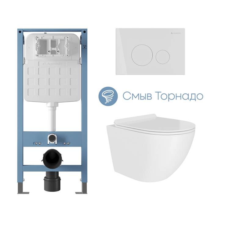 Комплект Система инсталляции для подвесного унитаза Aqueduto Tecnica Novo TEC11 + Унитаз подвесной Aqueduto Ovo Daily OVOTD2210 безободковый, с микролифтом, глянцевый белый + Кнопка смыва Aqueduto Circulo Novo CIR0210 белый глянцевый