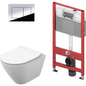 Комплект Унитаз подвесной Cersanit City Oval Clean On DPL EO slim + Инсталляция TECE Now 9400412 4 в 1 с кнопкой