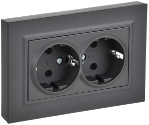 Розетка 2-местная с заземлением IEK Brite BR-R27-16-K53-F графит