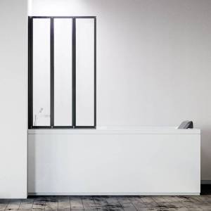 Шторка на ванну Veconi Palau PL-73BL профиль черный матовый, стекло прозрачное, 90x150