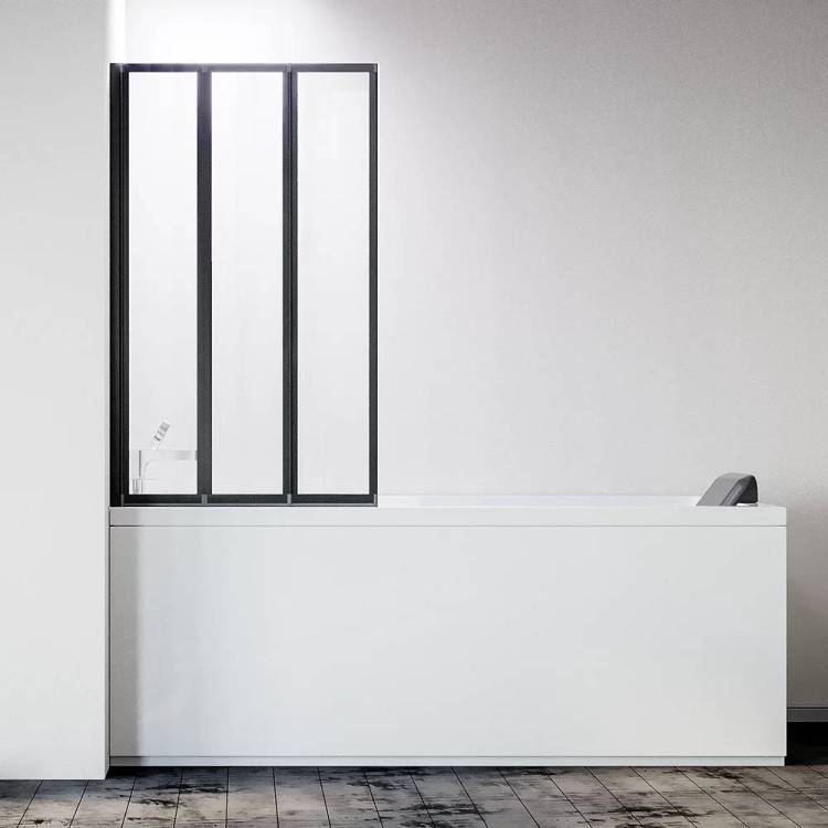 Шторка на ванну Veconi Palau PL-73BL профиль черный матовый, стекло прозрачное, 90x150
