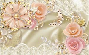 3D Фотообои Artegrafico «Цветы с инкрустацией из драгоценных камней» RH-128 песок